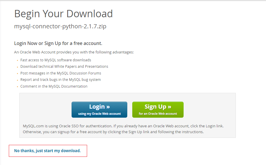 begin download MySQL connector python zip file for windows