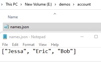 json file after writing list into it